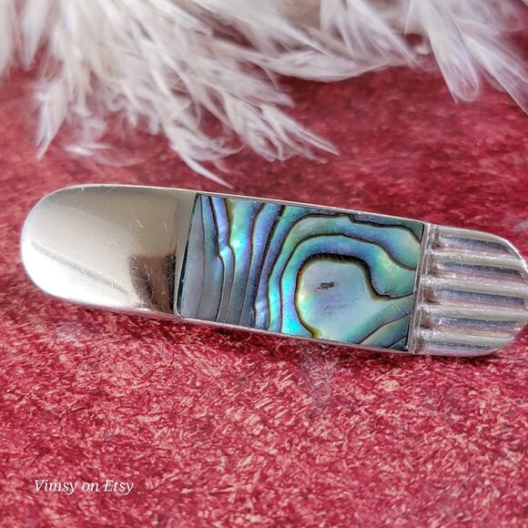 Vintage Sterling Silver Abalone Brooch, Art Deco Design - Picture 4 of 10